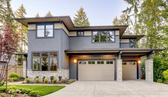 A zero energy home with two car garage and two levels