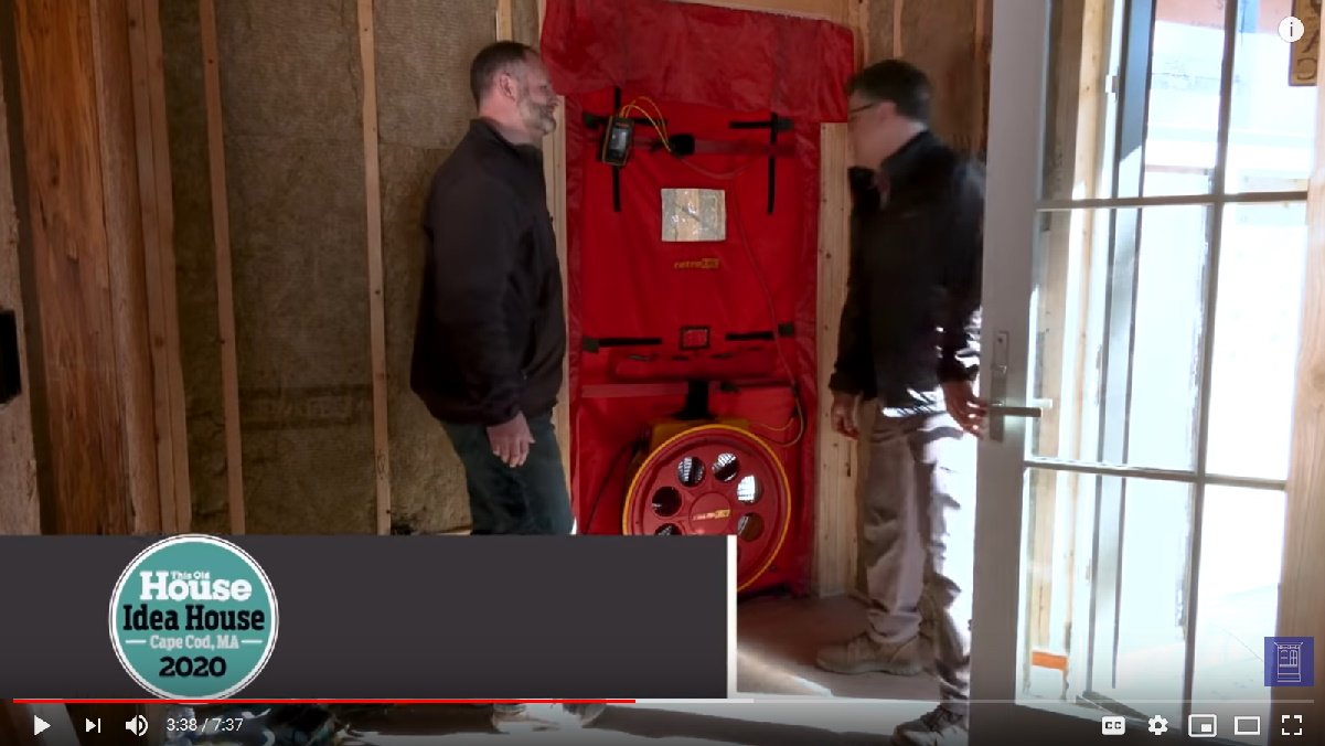 Blower door test on Episode 4 of This Old House’s 2020 Idea House Build: Cottage on the Cape series